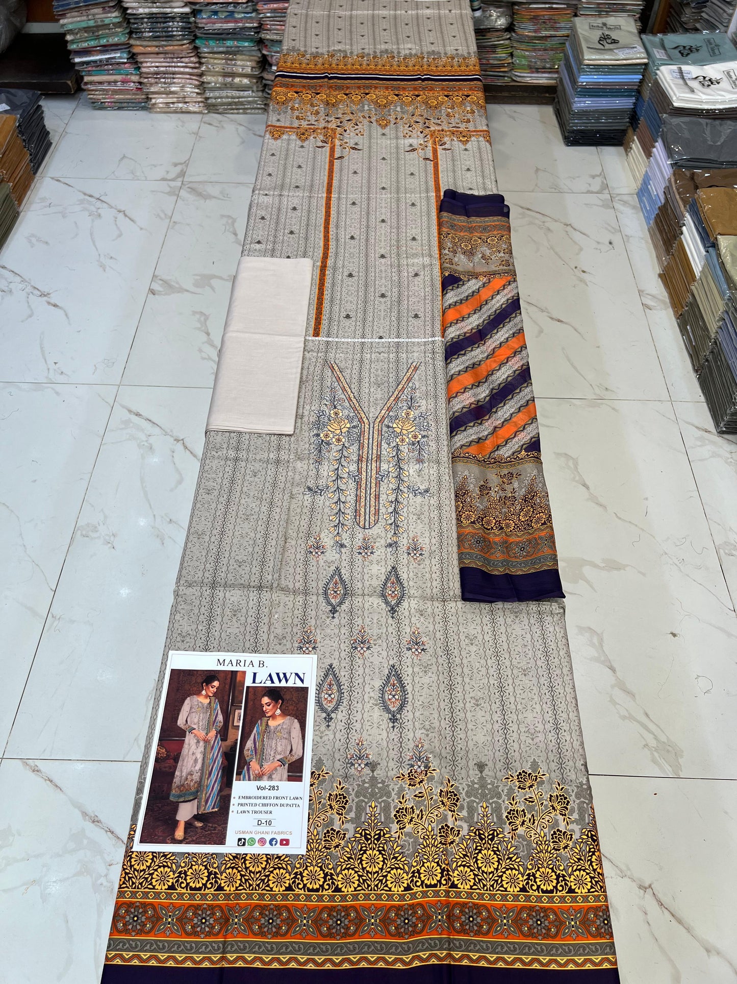 Lawn Embroidered Suit With Chiffon Dupatta