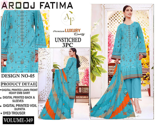 Arooj Fatima Original LAWN EMBROIDERED 3PC