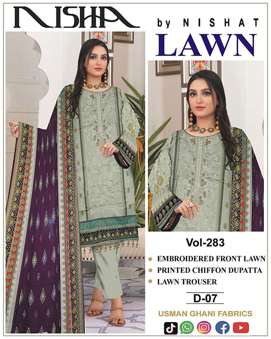 Lawn Embroidered Suit With Chiffon Dupatta