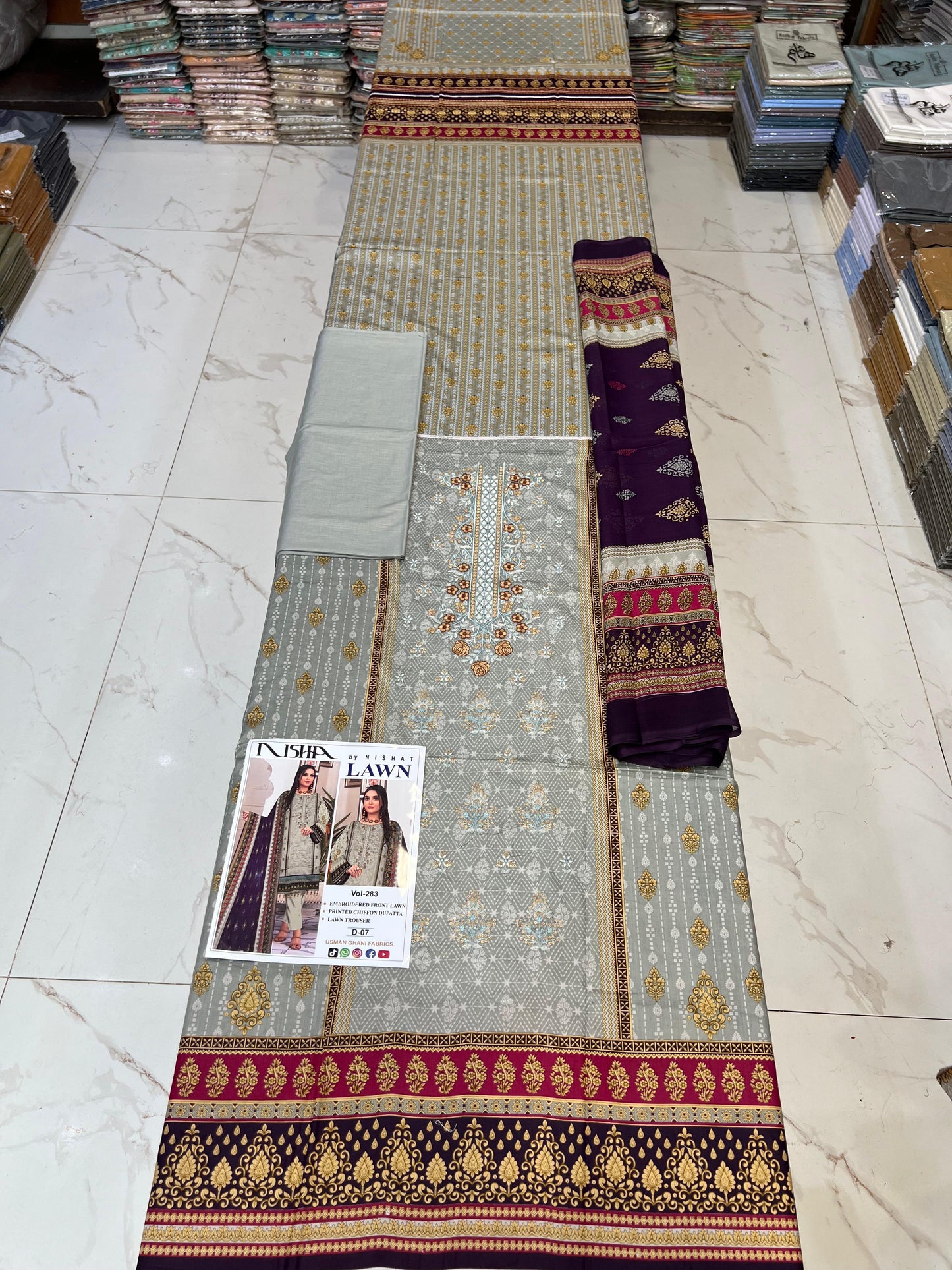 Lawn Embroidered Suit With Chiffon Dupatta