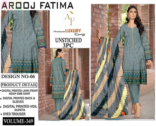 Arooj Fatima Original LAWN EMBROIDERED 3PC