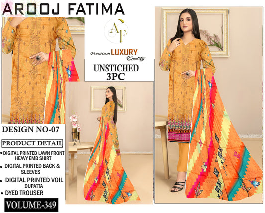 Arooj Fatima Original LAWN EMBROIDERED 3PC