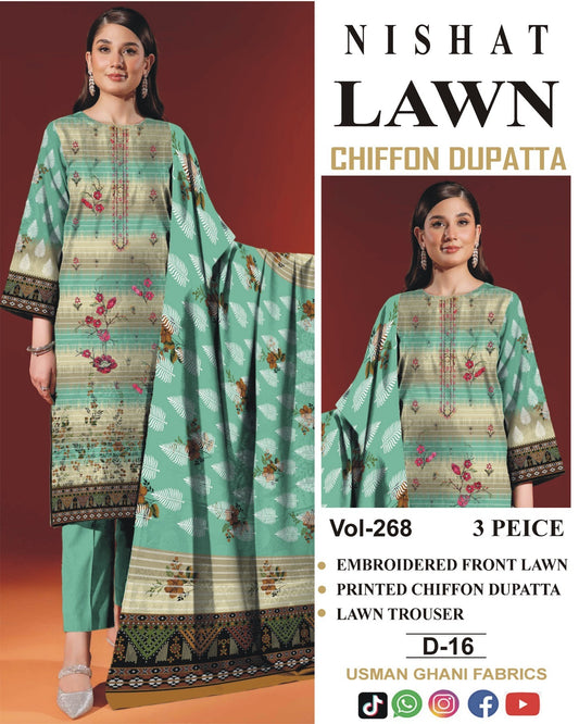 Lawn Embroidered Suit With Chiffon Dupatta
