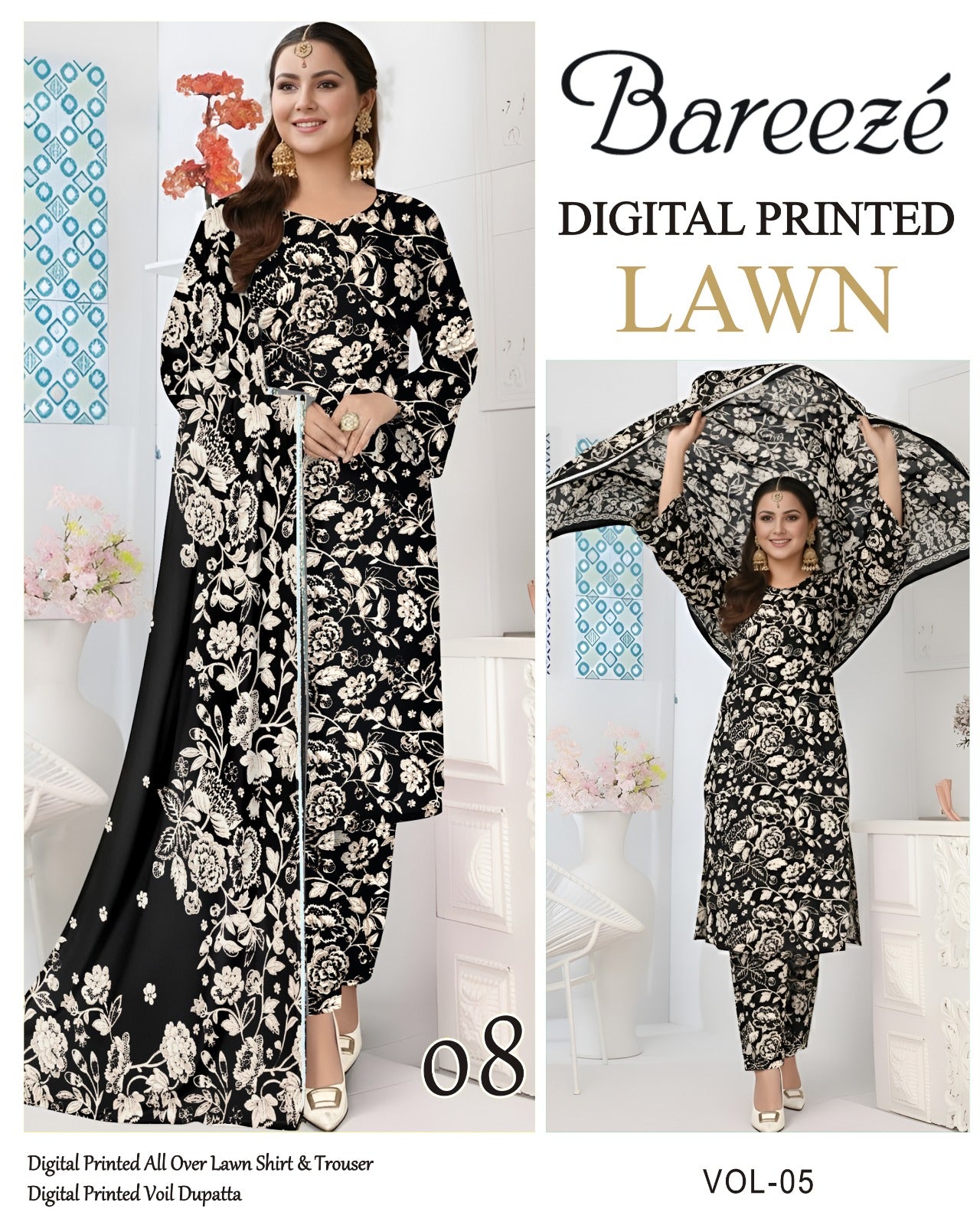 Bareeze Summer Lawn 3PC Suit with Voil Dupatta