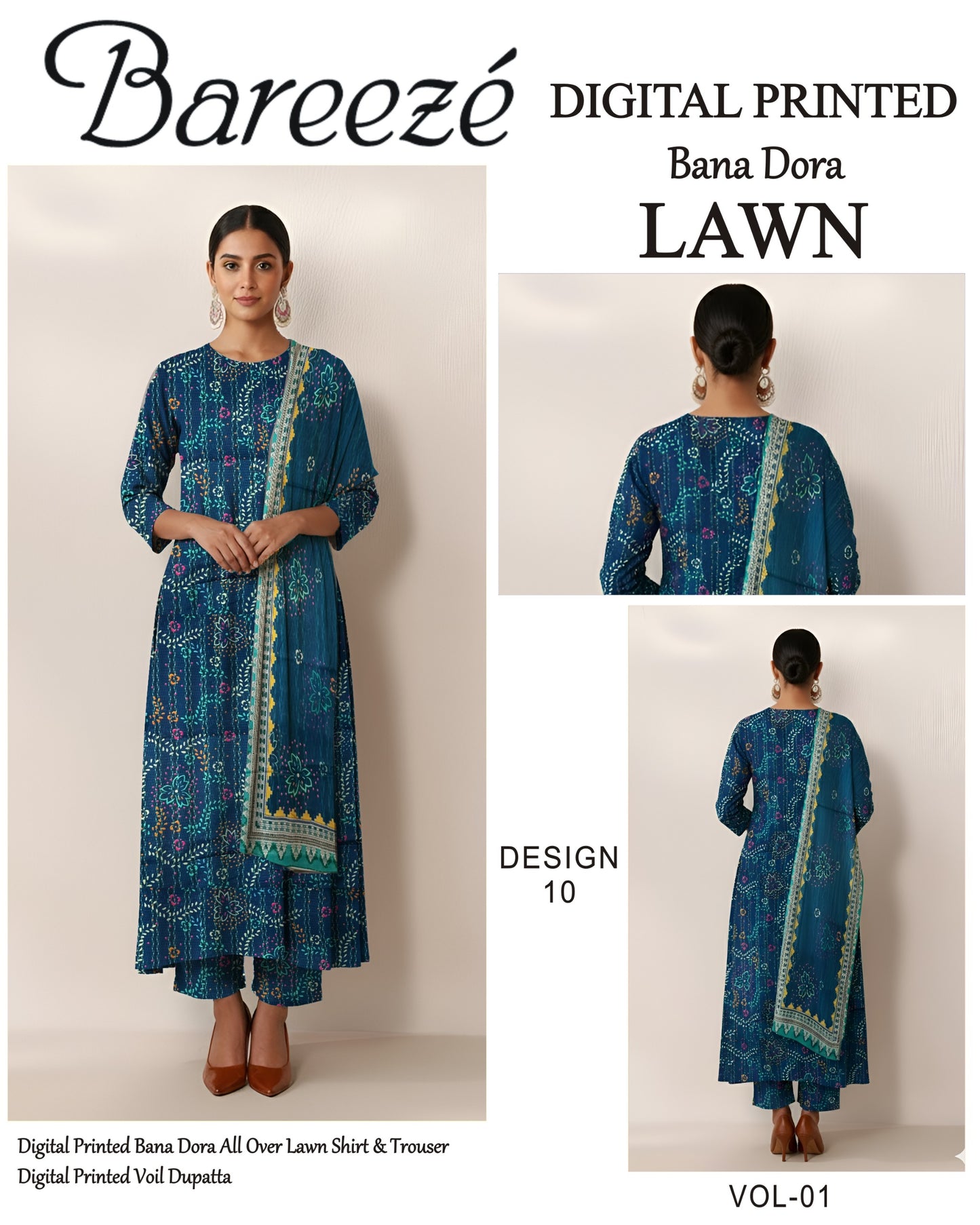 Bareeze Classy Bana Dora Lawn 3PC | Frock Style