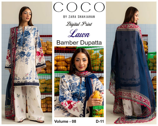 COCO by Zara Shah Jahan Digital Printed 3PC Lawn Suit with Bamber Chiffon Dupatta