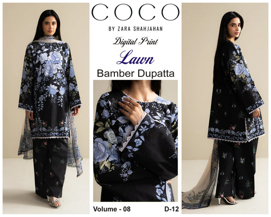 COCO by Zara Shah Jahan Digital Printed 3PC Lawn Suit with Bamber Chiffon Dupatta