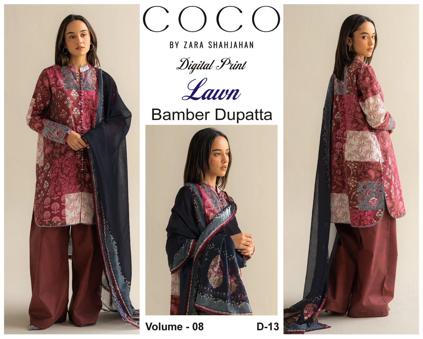 COCO by Zara Shah Jahan Digital Printed 3PC Lawn Suit with Bamber Chiffon Dupatta