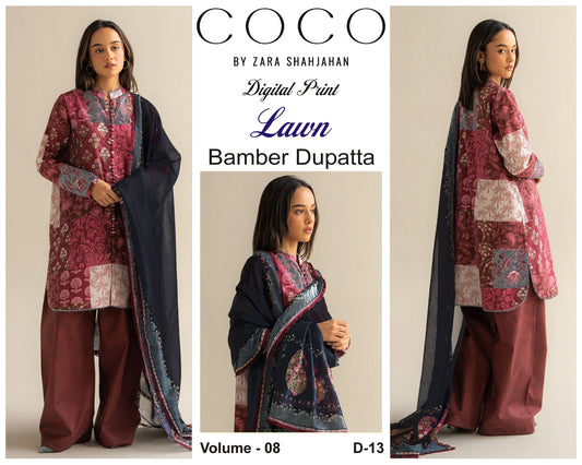 COCO by Zara Shah Jahan Digital Printed 3PC Lawn Suit with Bamber Chiffon Dupatta