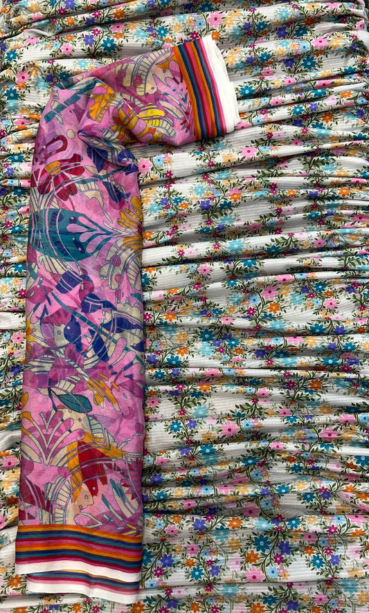 Original Bareeza 3Pc With Bamber Chiffon Dupatta