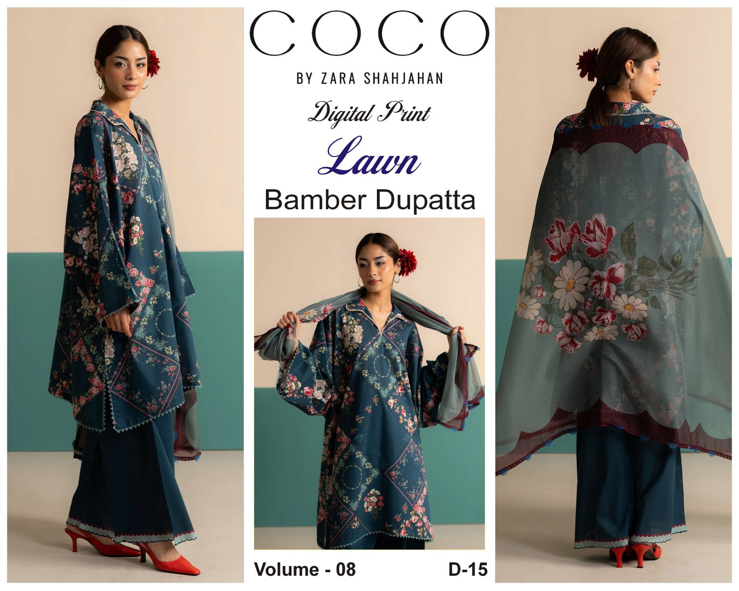 COCO by Zara Shah Jahan Digital Printed 3PC Lawn Suit with Bamber Chiffon Dupatta