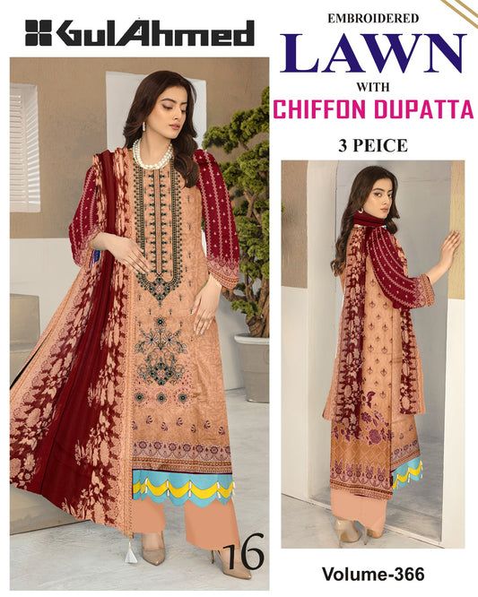 Different Brands Emb Lawn 3Pc Suit