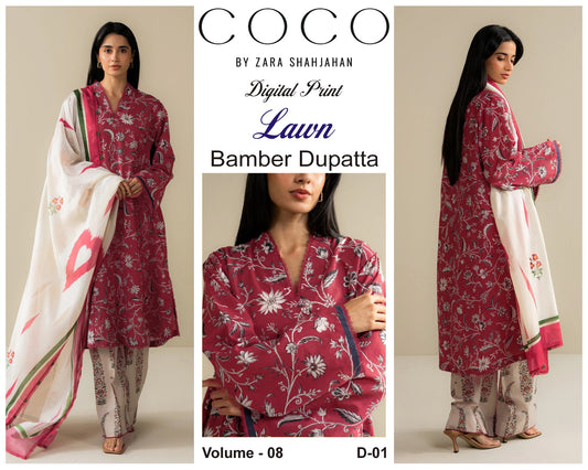 COCO by Zara Shah Jahan Digital Printed 3PC Lawn Suit with Bamber Chiffon Dupatta