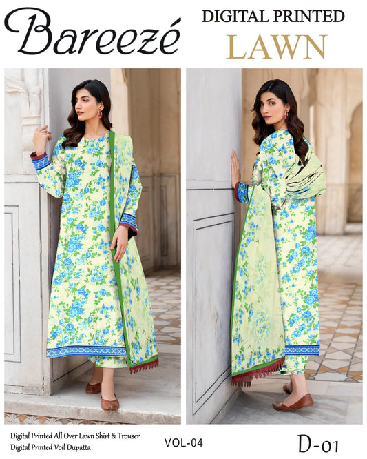 Bareeze Lawn 3PC with Voil Dupatta – Summer Edition