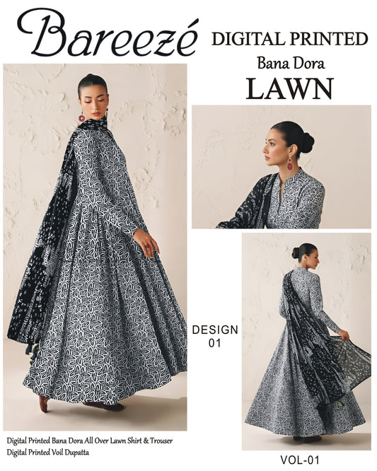 Bareeze Classy Bana Dora Lawn 3PC | Frock Style