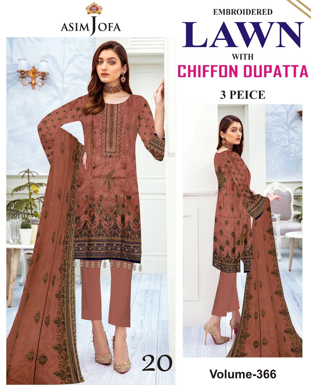 Different Brands Emb Lawn 3Pc Suit
