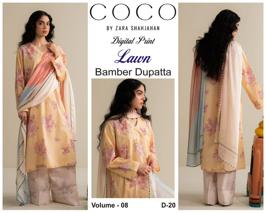 COCO by Zara Shah Jahan Digital Printed 3PC Lawn Suit with Bamber Chiffon Dupatta