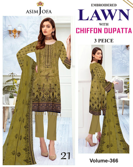 Different Brands Emb Lawn 3Pc Suit