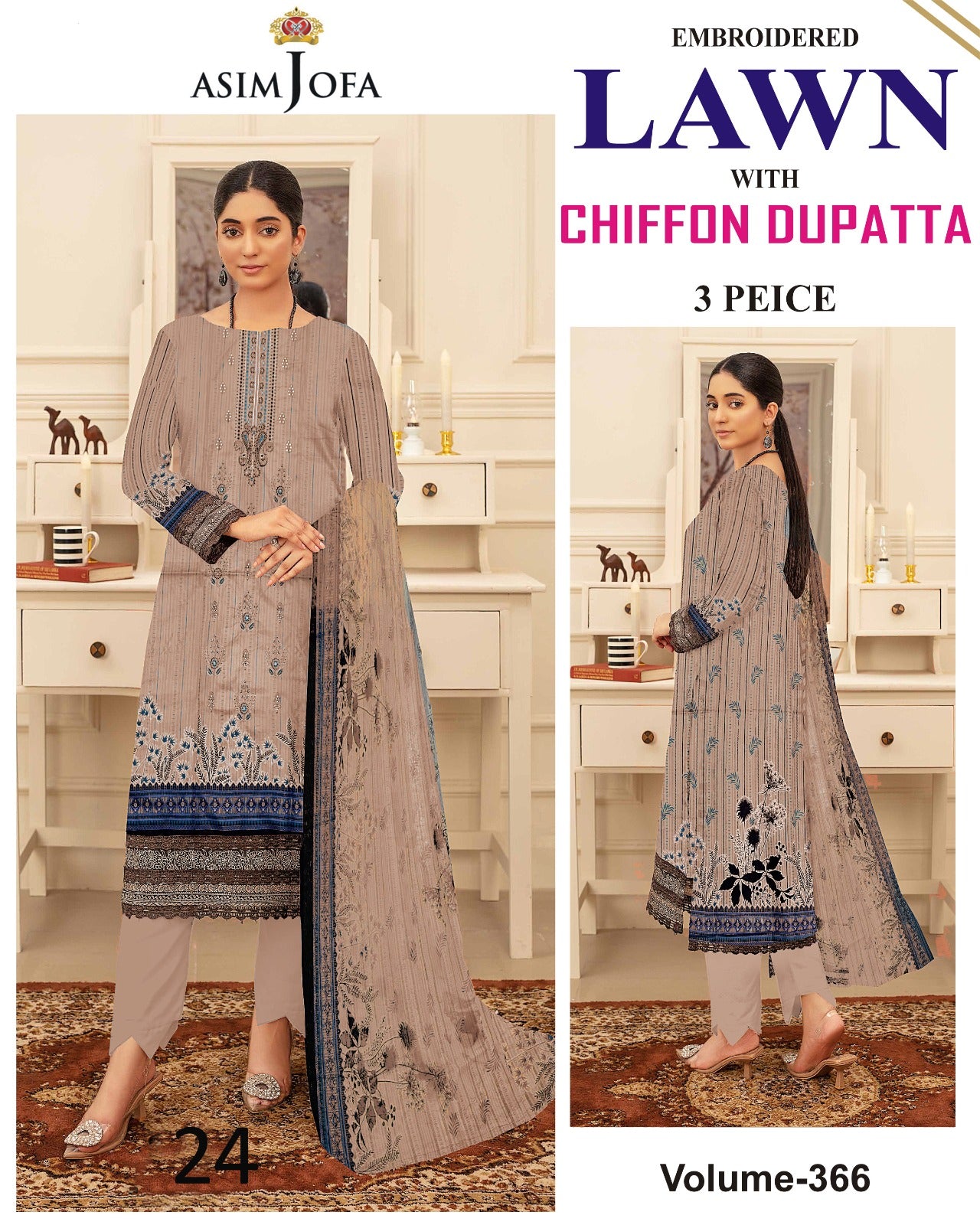 Different Brands Emb Lawn 3Pc Suit