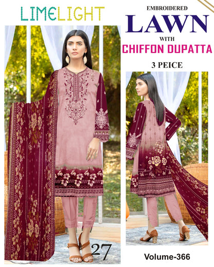 Different Brands Emb Lawn 3Pc Suit
