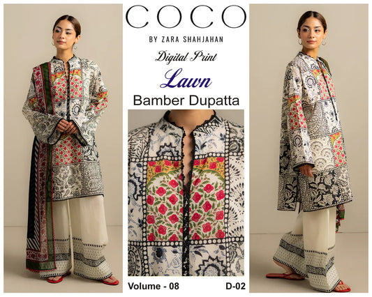 COCO by Zara Shah Jahan Digital Printed 3PC Lawn Suit with Bamber Chiffon Dupatta
