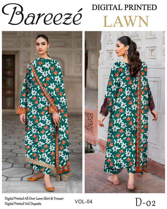 Bareeze Lawn 3PC with Voil Dupatta – Summer Edition