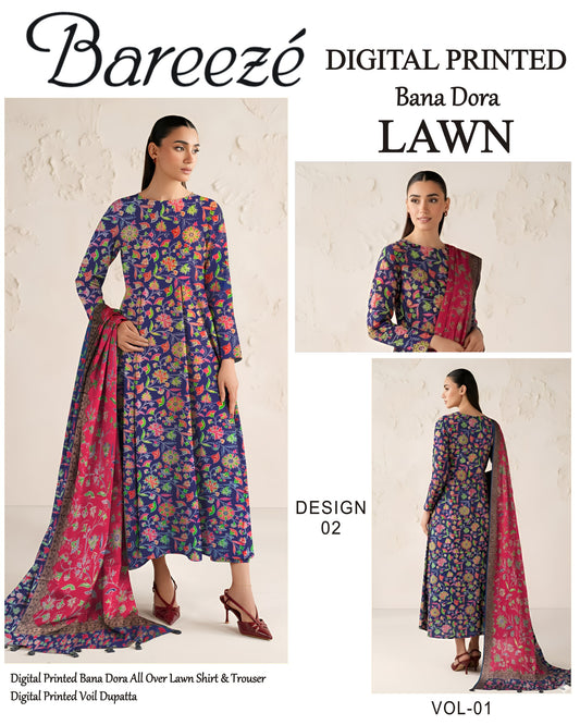 Bareeze Classy Bana Dora Lawn 3PC | Frock Style