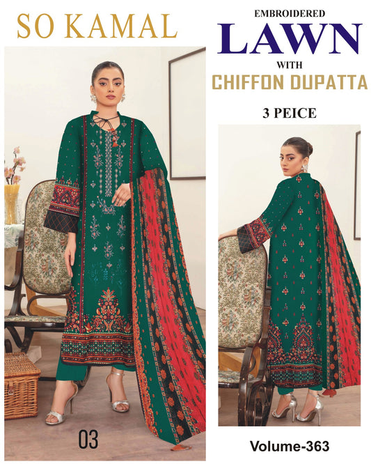 Different Brands Emb Lawn 3Pc Suit