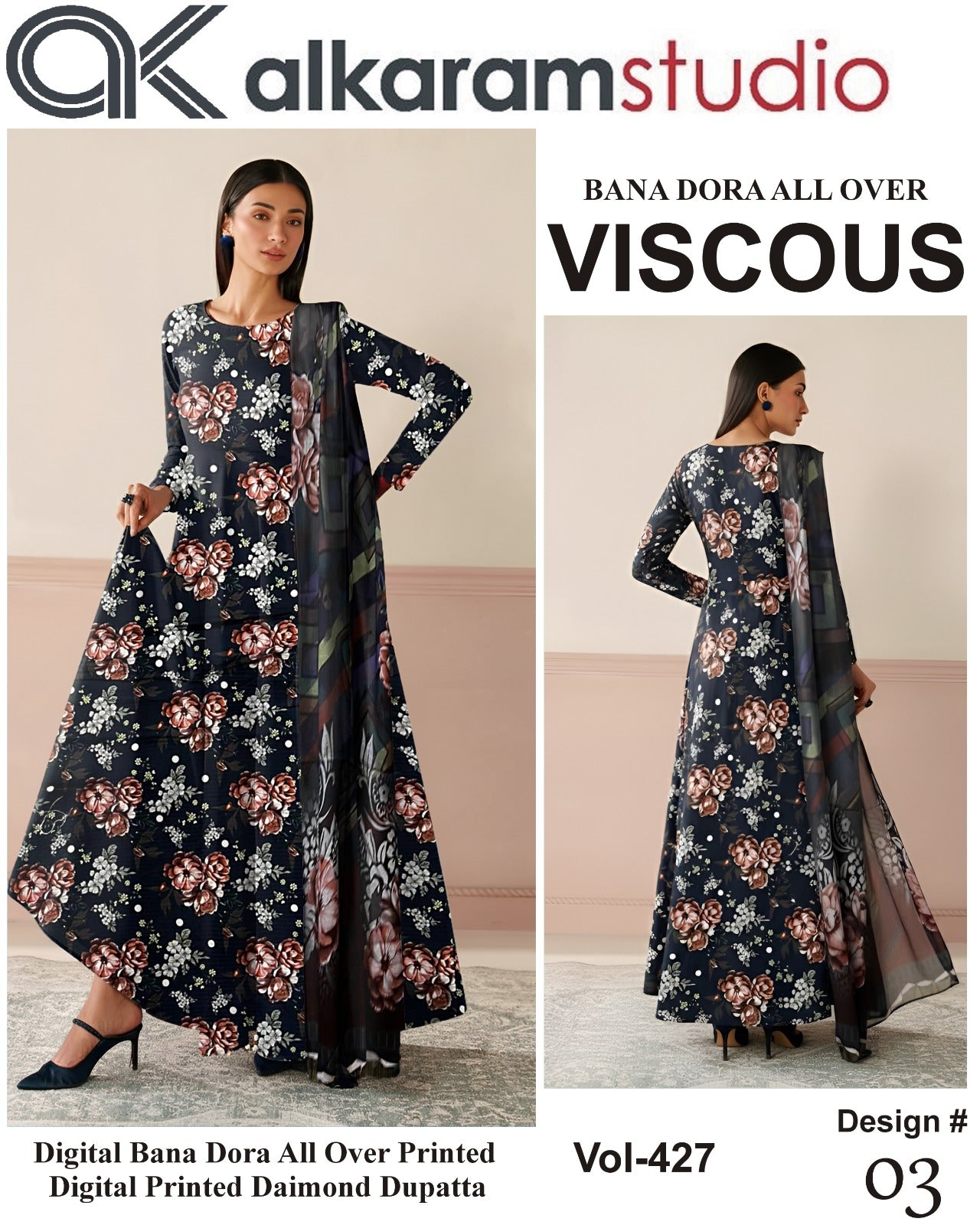 Alkaram Bana Dora Allover Viscose 3PC