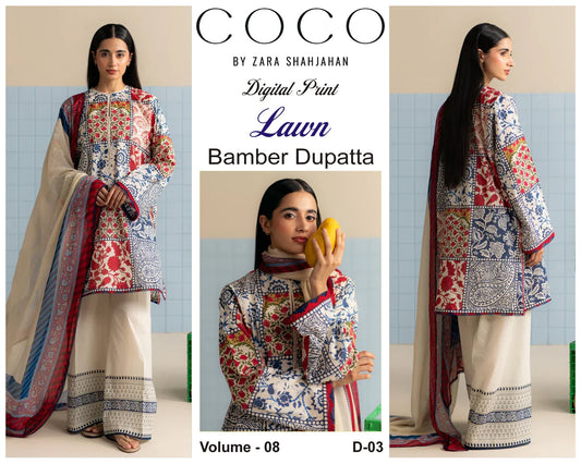 COCO by Zara Shah Jahan Digital Printed 3PC Lawn Suit with Bamber Chiffon Dupatta