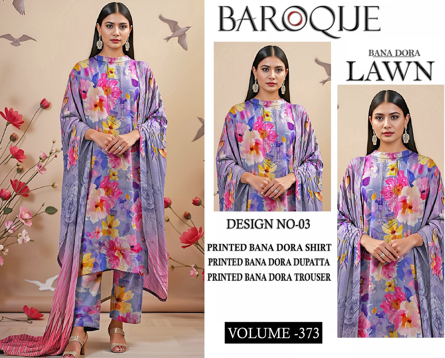 BAROQUE BANA DORA LAWN 3PC SUIT