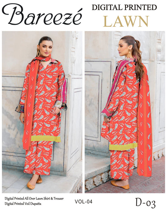 Bareeze Lawn 3PC with Voil Dupatta – Summer Edition