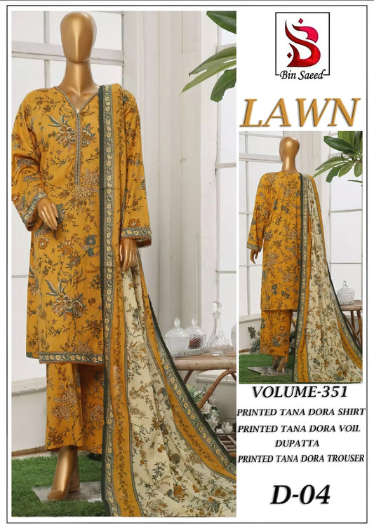 Bin Saeed Tana Dora Lawn 3Pc Suit