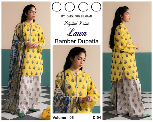 COCO by Zara Shah Jahan Digital Printed 3PC Lawn Suit with Bamber Chiffon Dupatta