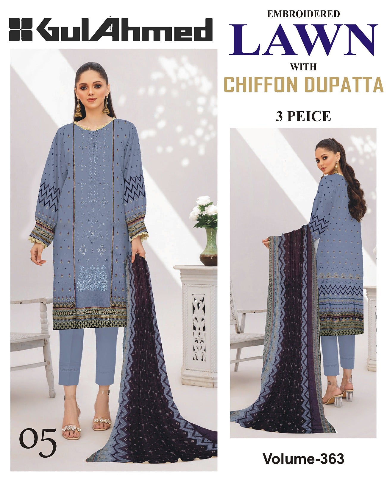 Different Brands Emb Lawn 3Pc Suit