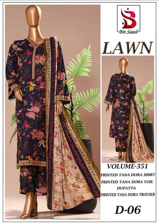 Bin Saeed Tana Dora Lawn 3Pc Suit