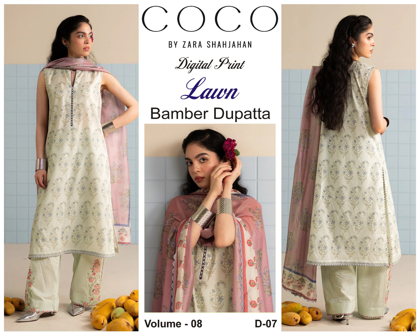 COCO by Zara Shah Jahan Digital Printed 3PC Lawn Suit with Bamber Chiffon Dupatta