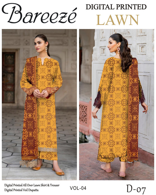 Bareeze Lawn 3PC with Voil Dupatta – Summer Edition