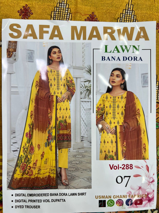 Safa Marwa Bana Dora Fine Quality Lawn 3PC Unstitched Suit