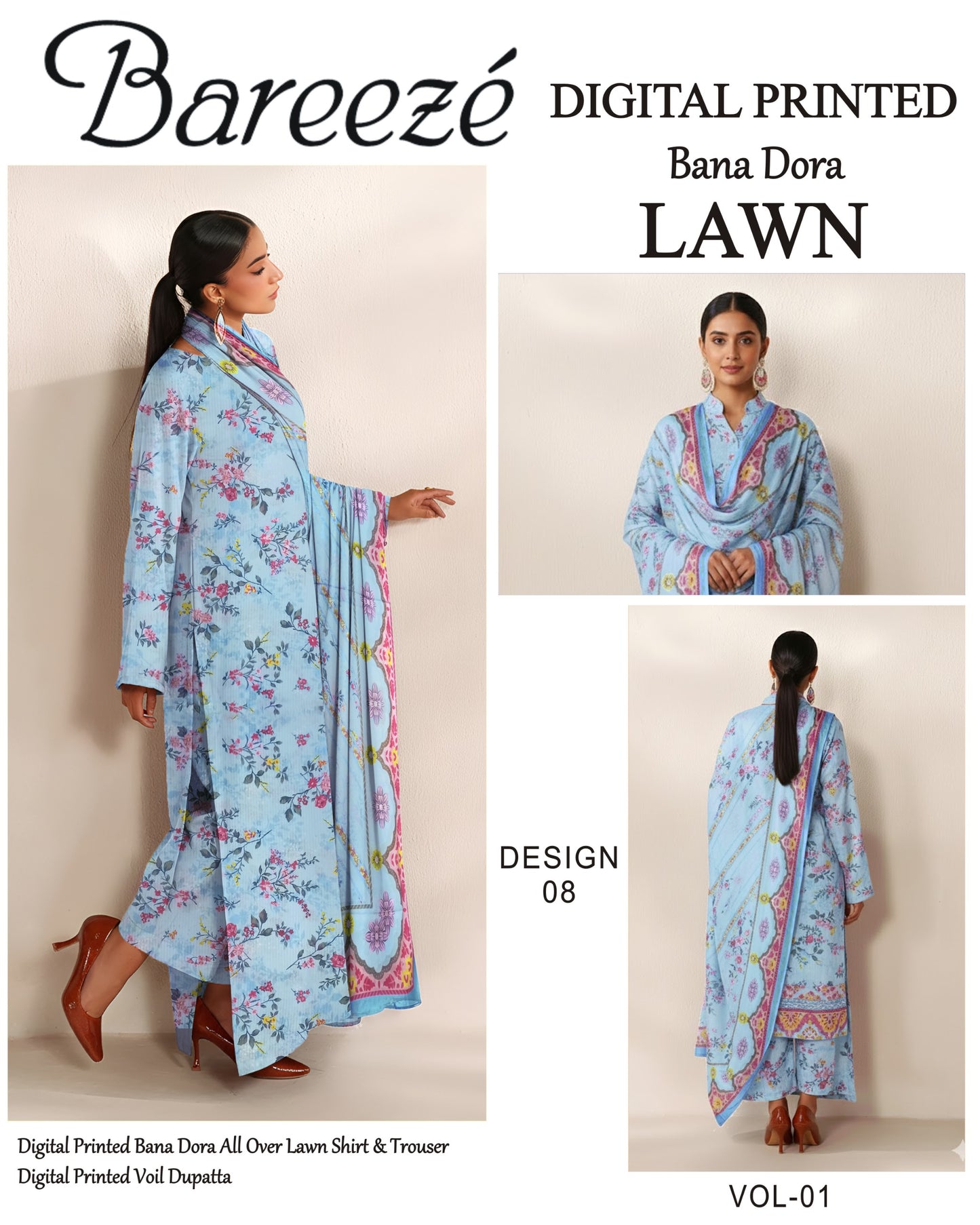 Bareeze Classy Bana Dora Lawn 3PC | Frock Style