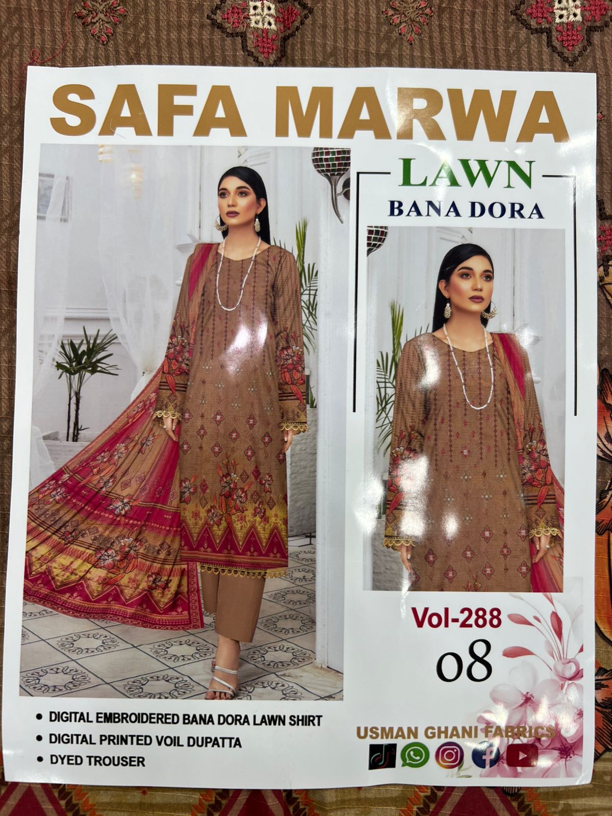 Safa Marwa Bana Dora Fine Quality Lawn 3PC Unstitched Suit