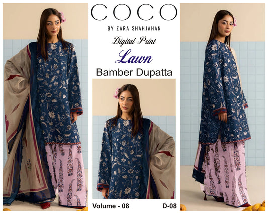 COCO by Zara Shah Jahan Digital Printed 3PC Lawn Suit with Bamber Chiffon Dupatta