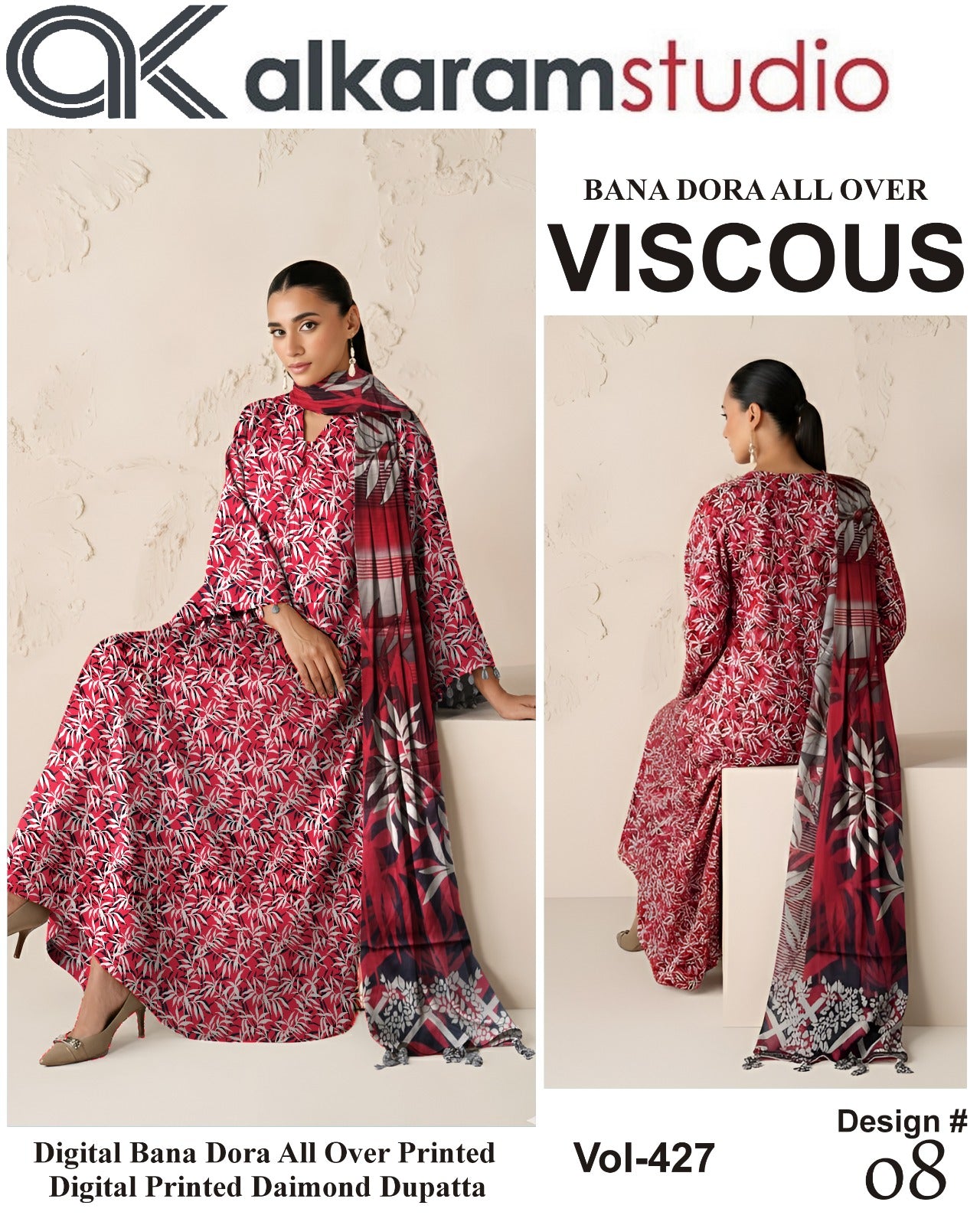 Alkaram Bana Dora Allover Viscose 3PC