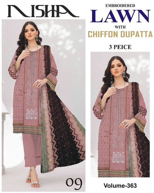 Different Brands Emb Lawn 3Pc Suit