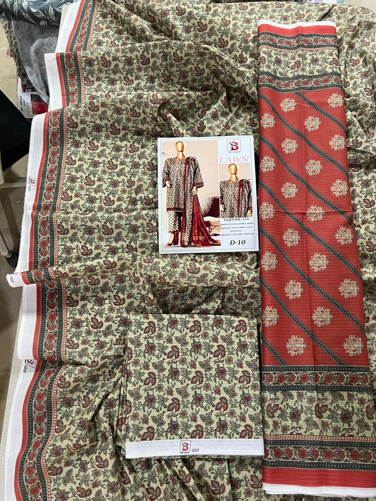 Bin Saeed Tana Dora Lawn 3Pc Suit
