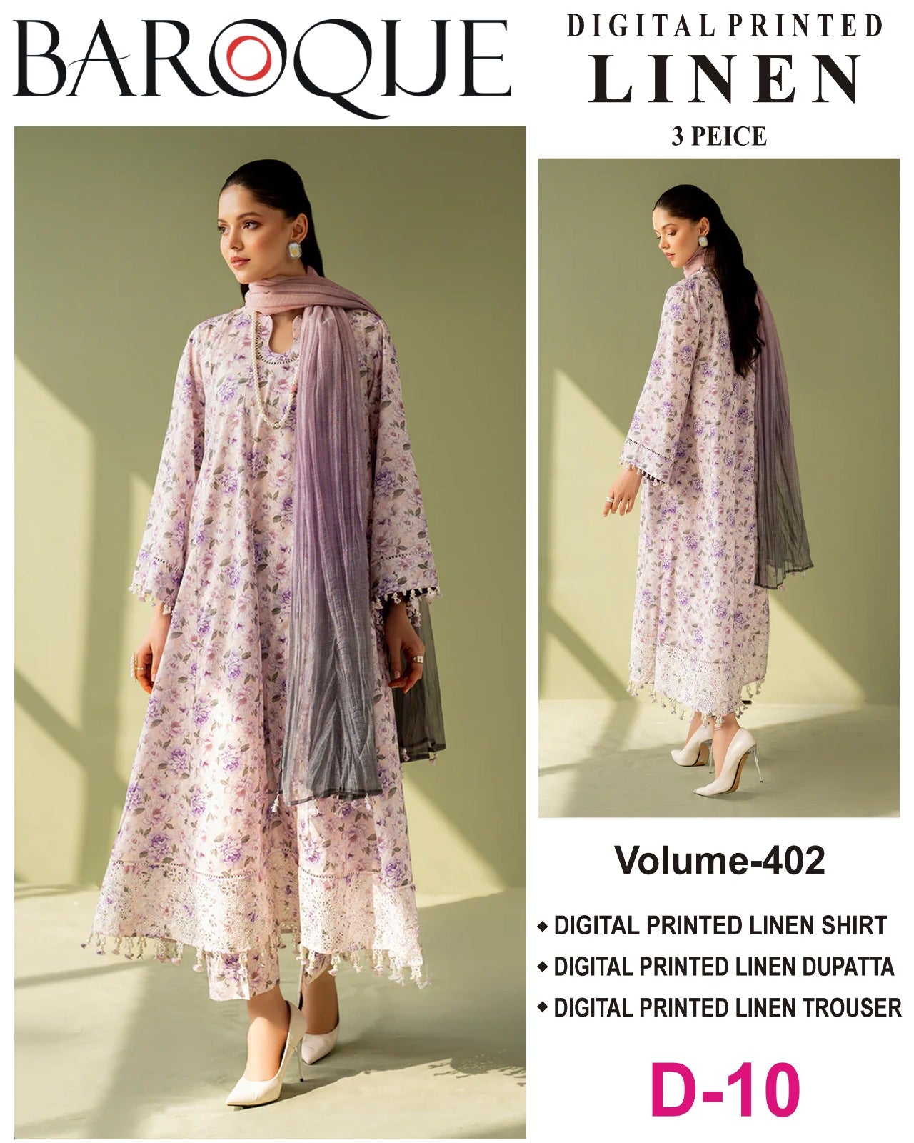 BAROQUE LINEN Digital Printed 3PC