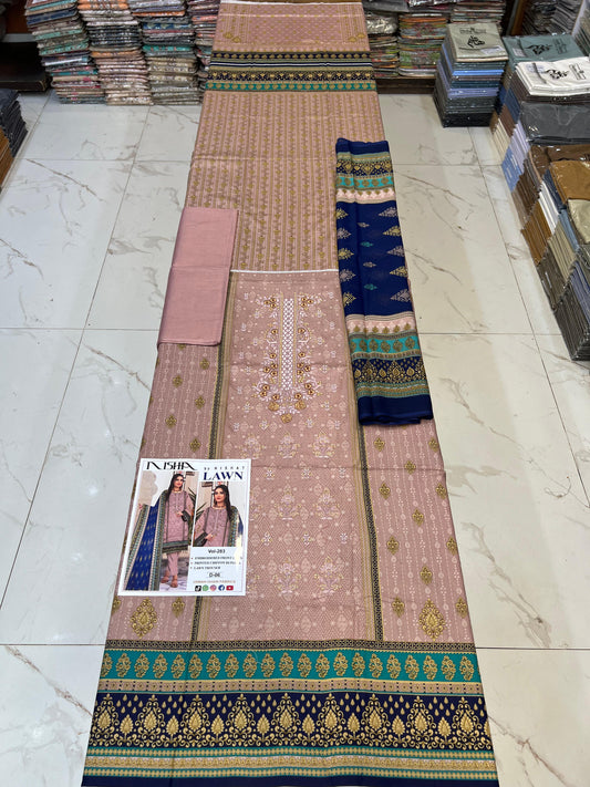 Lawn Embroidered Suit With Chiffon Dupatta