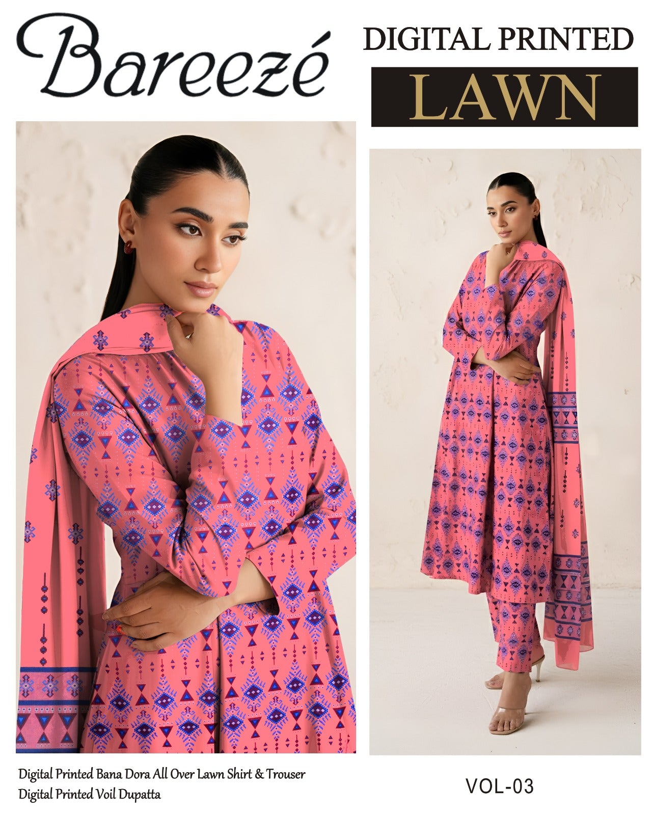 Bareeze Classy Lawn 3PC – Summer Collection