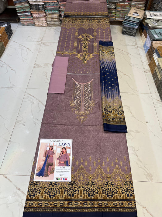 Lawn Embroidered Suit With Chiffon Dupatta