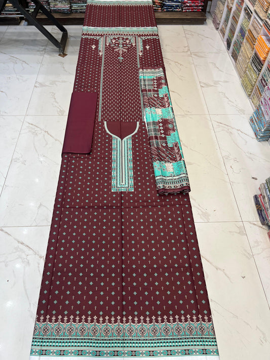 ✨Classic Plain Linen 3PC with Same Fabric Dupatta✨